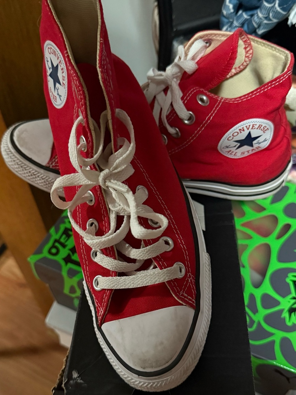 Converse Kids Red High Top Sneakers with White Laces